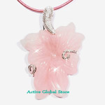 New Engraved Natural Rose Crystal Quartz Stone Pendant & 18"L Rope Leather Necklace, Love Gift